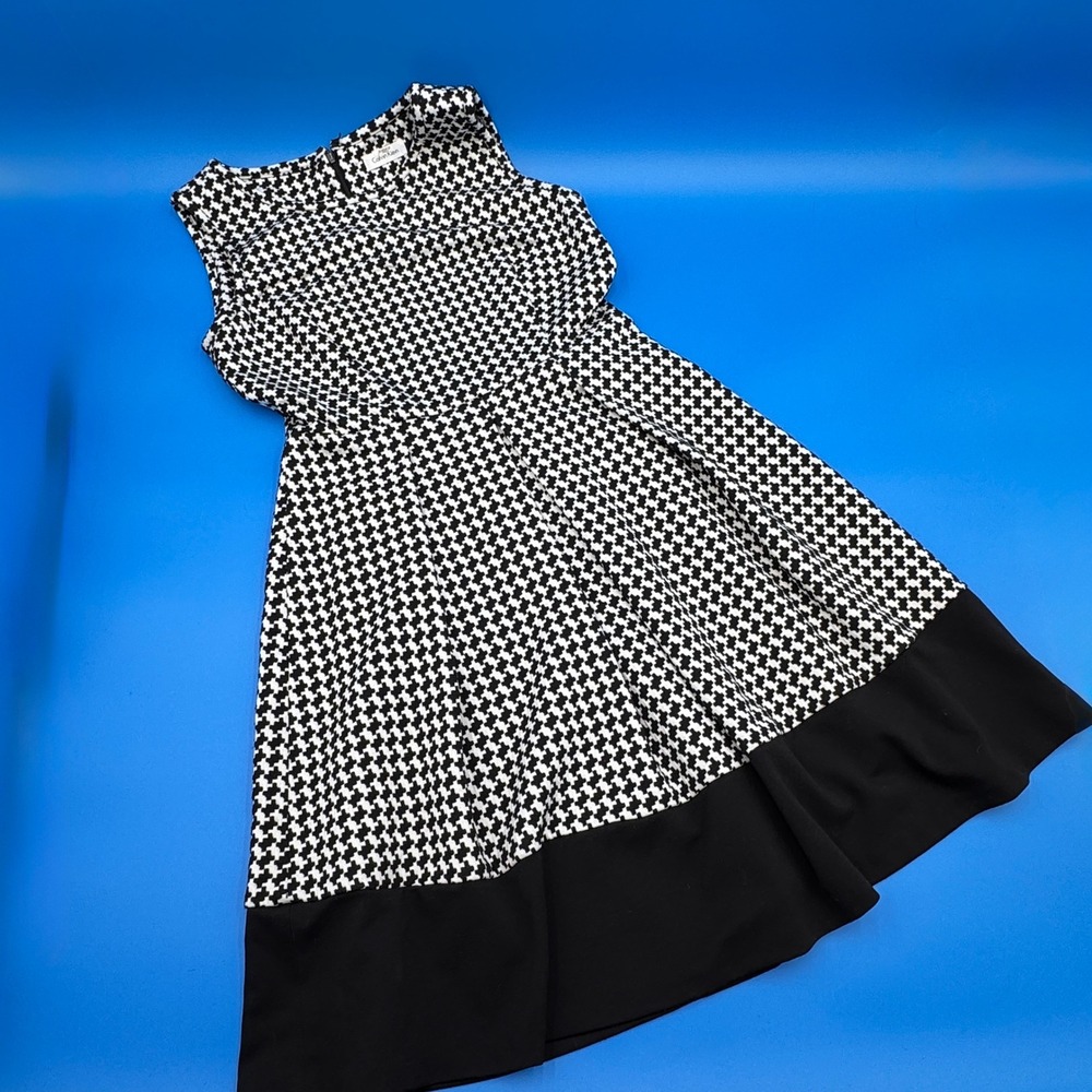 Calvin Klein Houndstooth Sleeveless Fit Flare Dress Women‎ Size 8-10